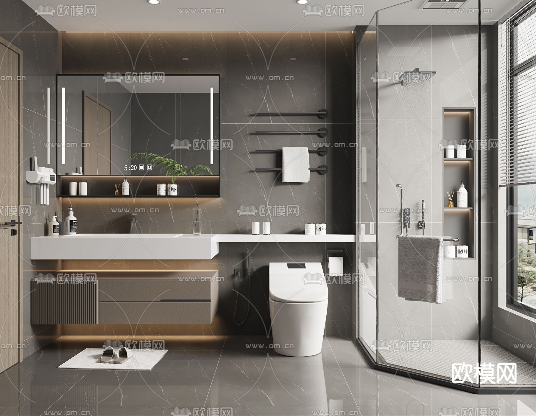高级灰卫生间 浴室 洗手间3d模型下载