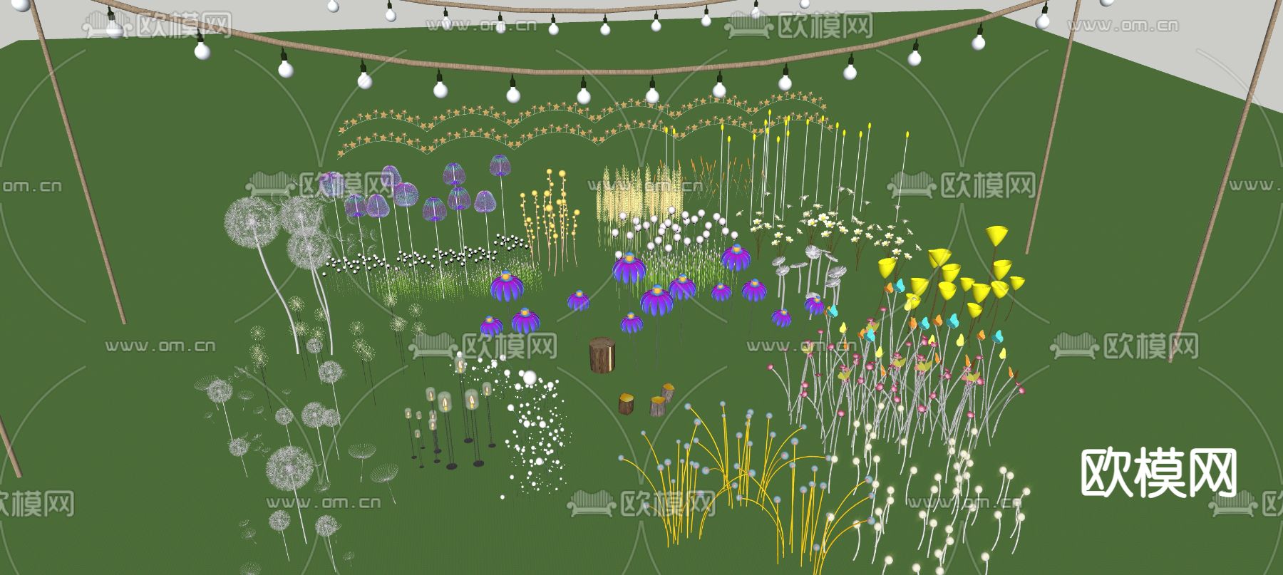 草坪灯 星星灯 氛围灯su模型下载（渲染图1）