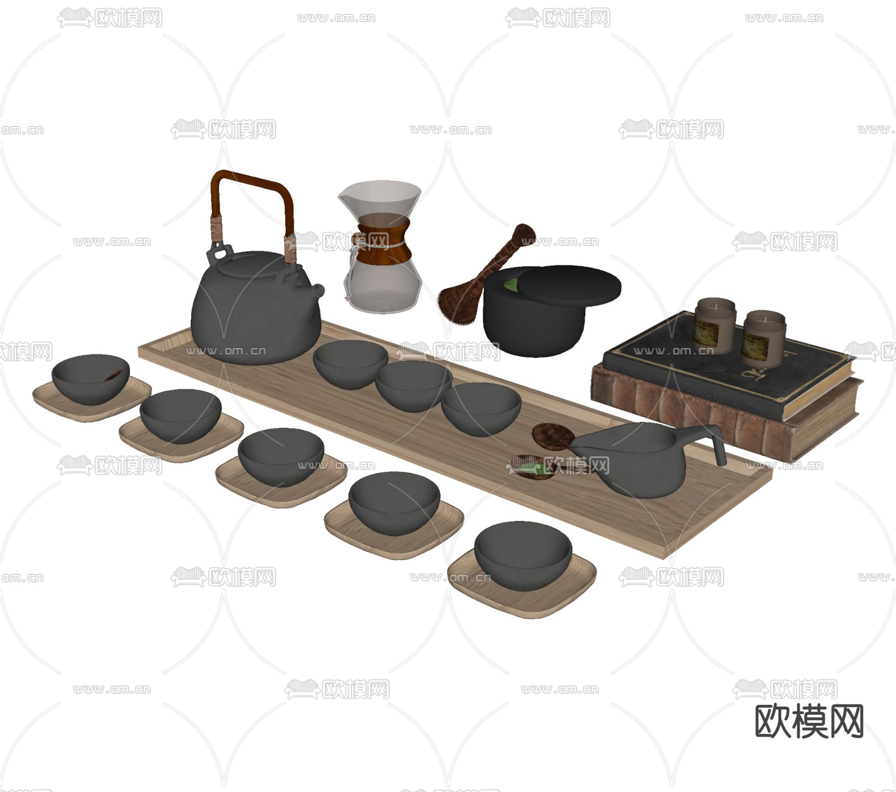 中式茶具 茶杯 茶盘 茶壶su模型下载（渲染图2）