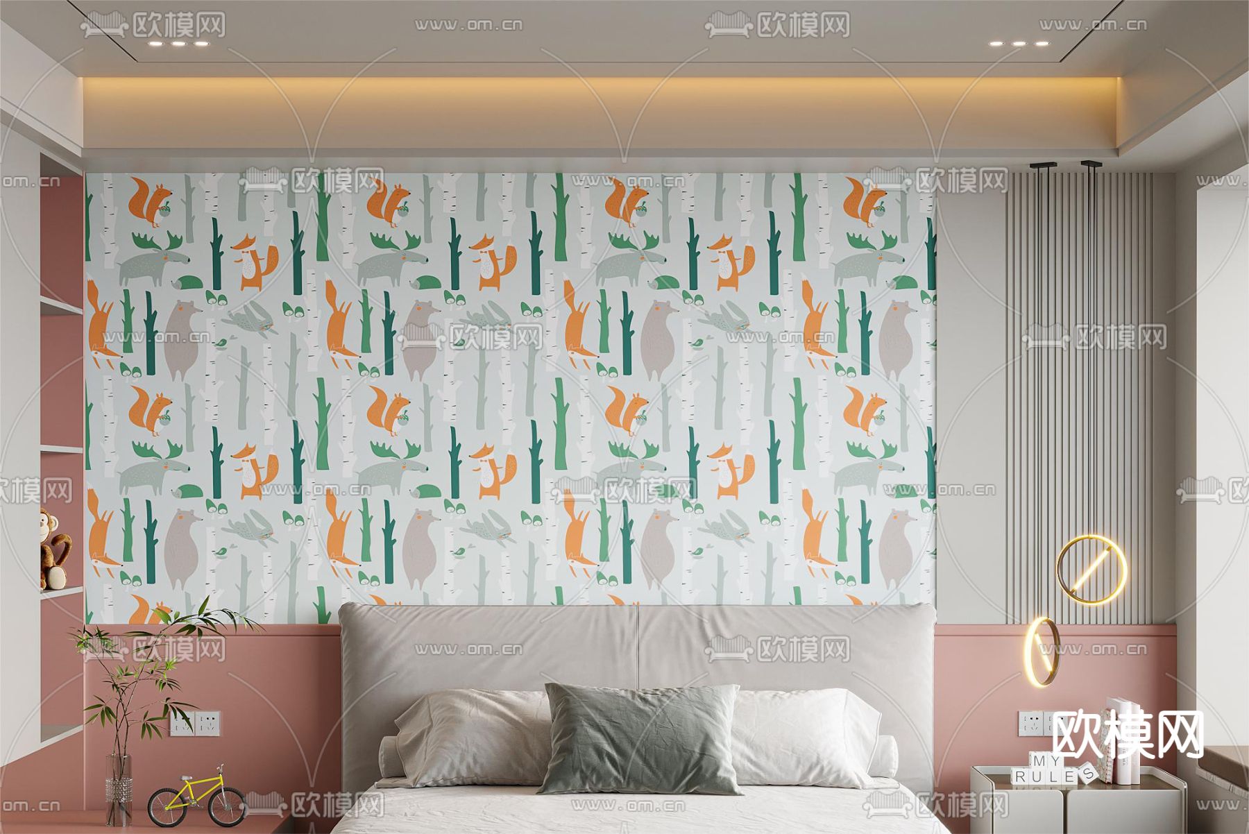 儿童背景 床头背景墙3d模型下载