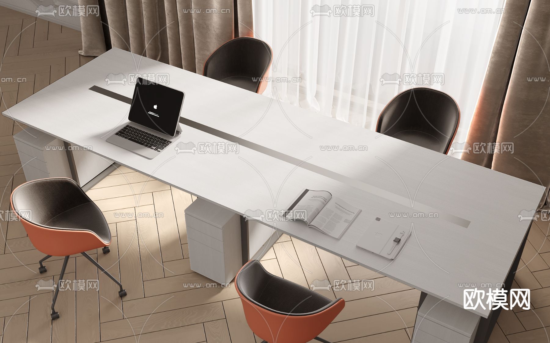 现代办公桌椅su模型下载（渲染图2）