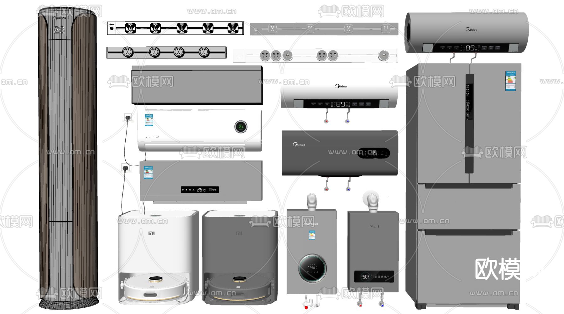 空调 插座 冰箱 扫地机器人su模型下载（渲染图1）