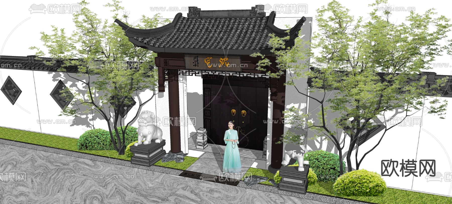 新中式庭院大门su模型