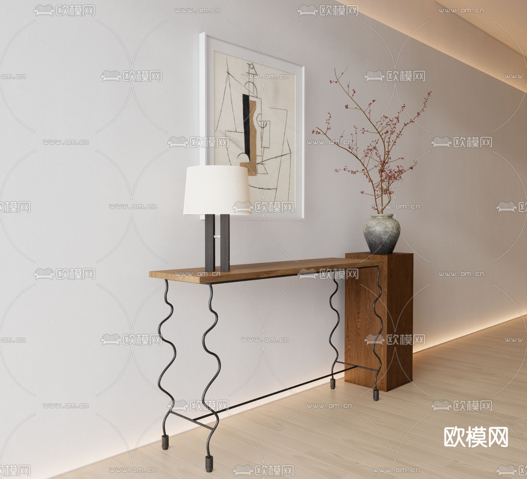 中古风端景台 条案3d模型下载（渲染图2）