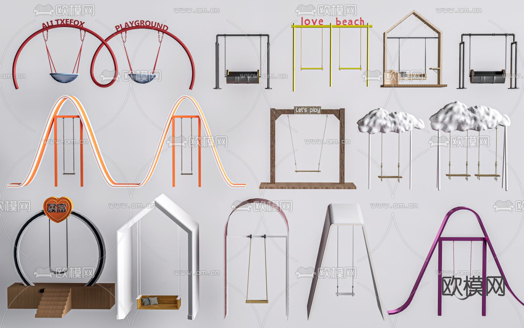 现代网红秋千 打卡秋千su模型下载（渲染图2）