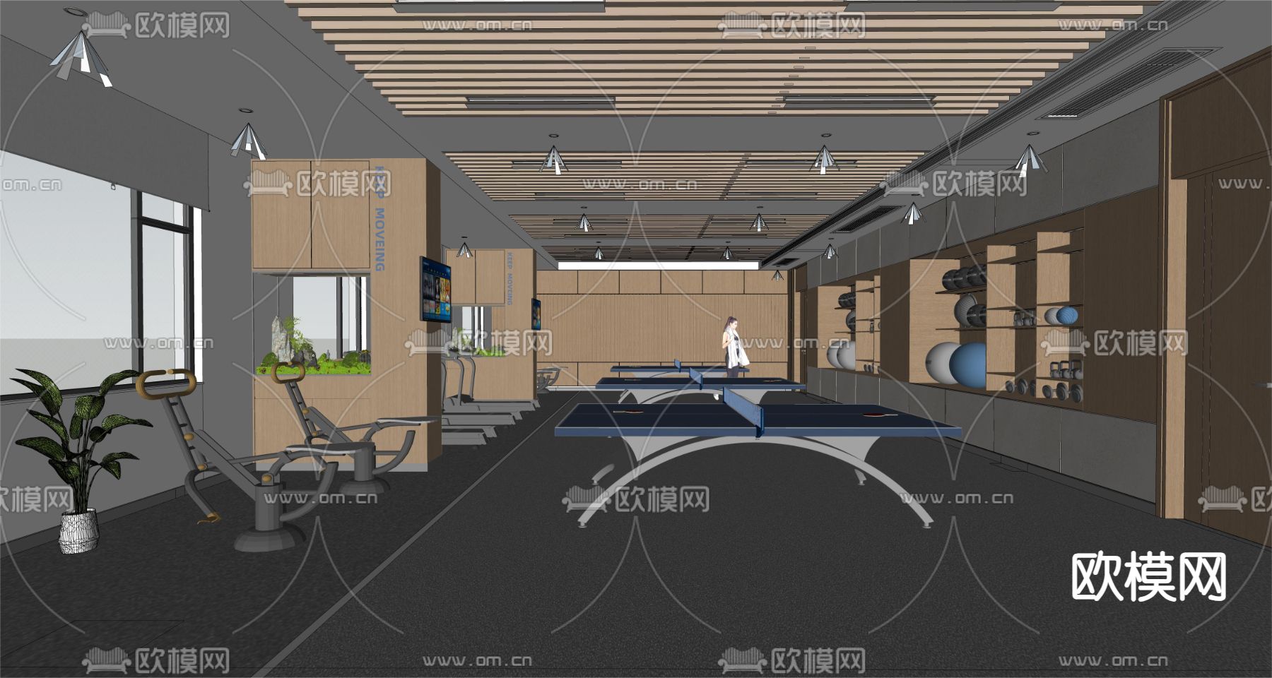 现代健身房su模型下载（渲染图1）