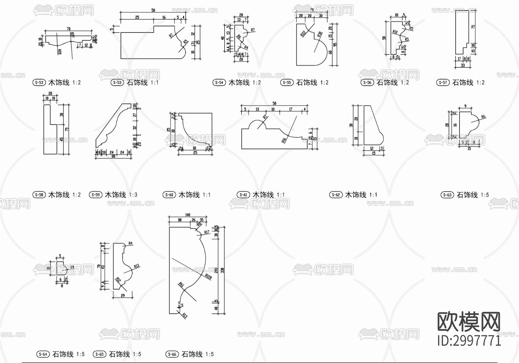 踢脚线 阴角线各类线条cad剖面图下载（渲染图3）