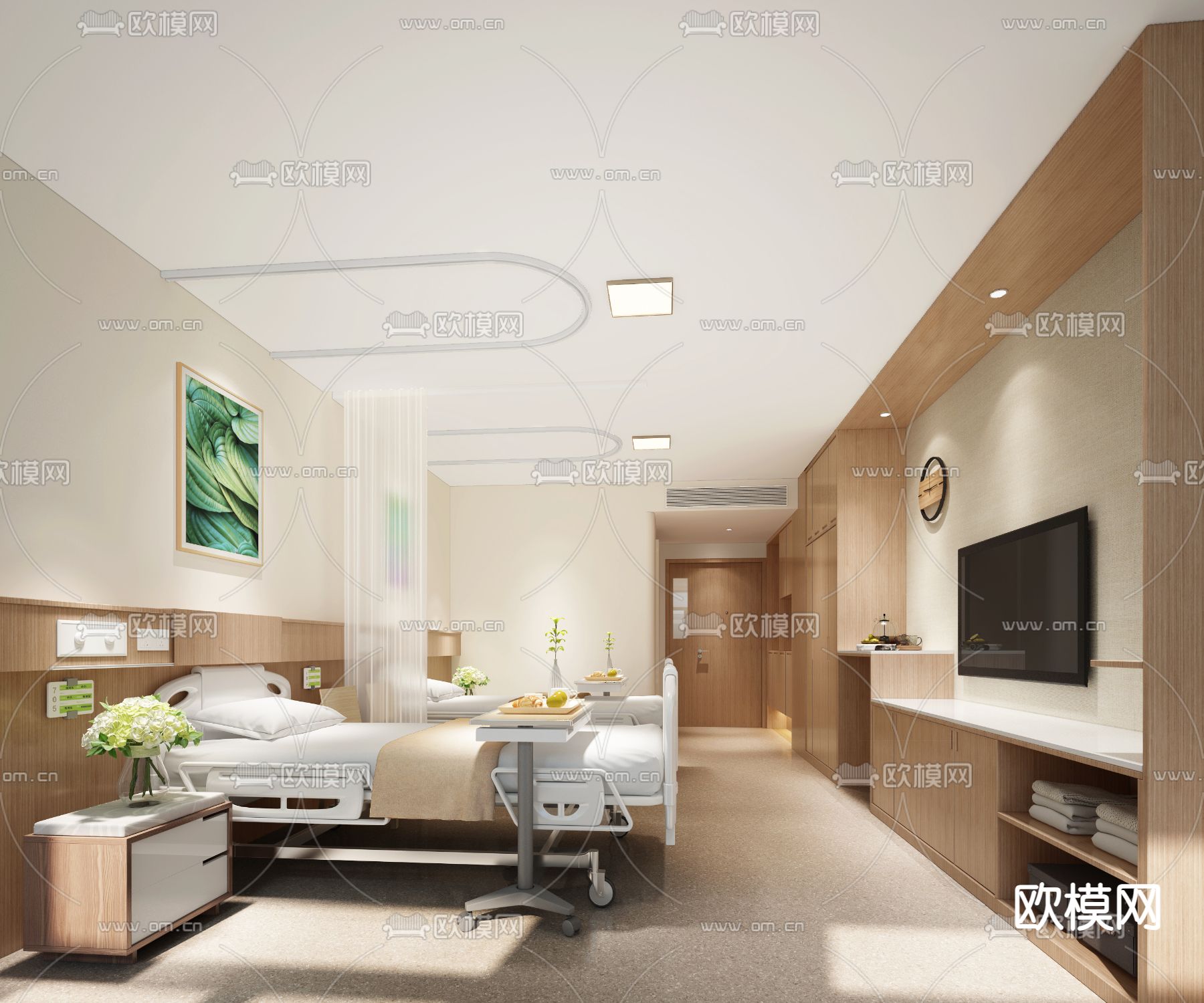 现代医院病房su模型下载（渲染图2）