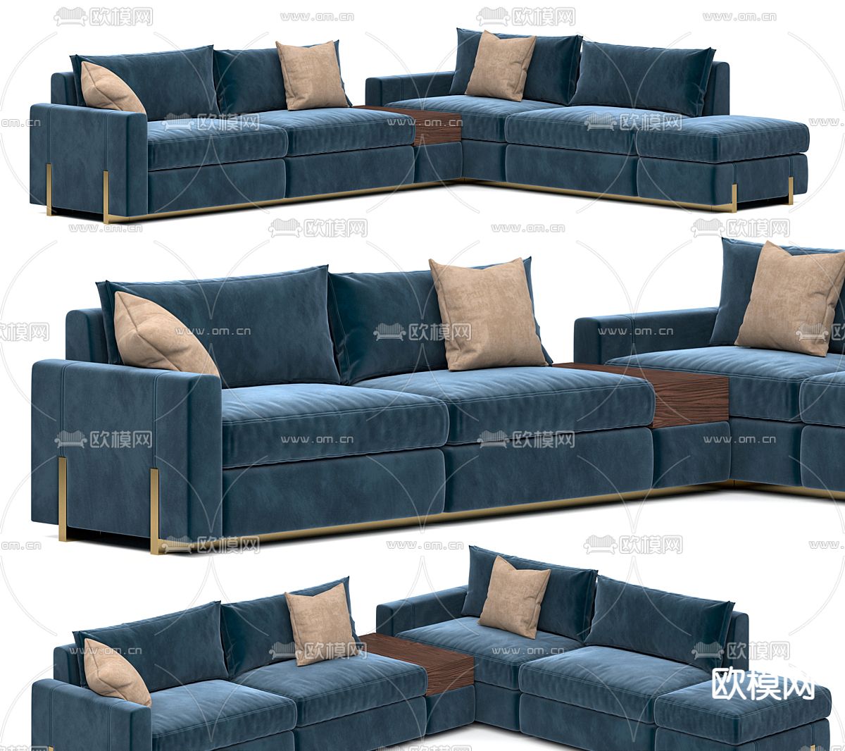 蓝色沙发 转角沙发免费3d模型下载