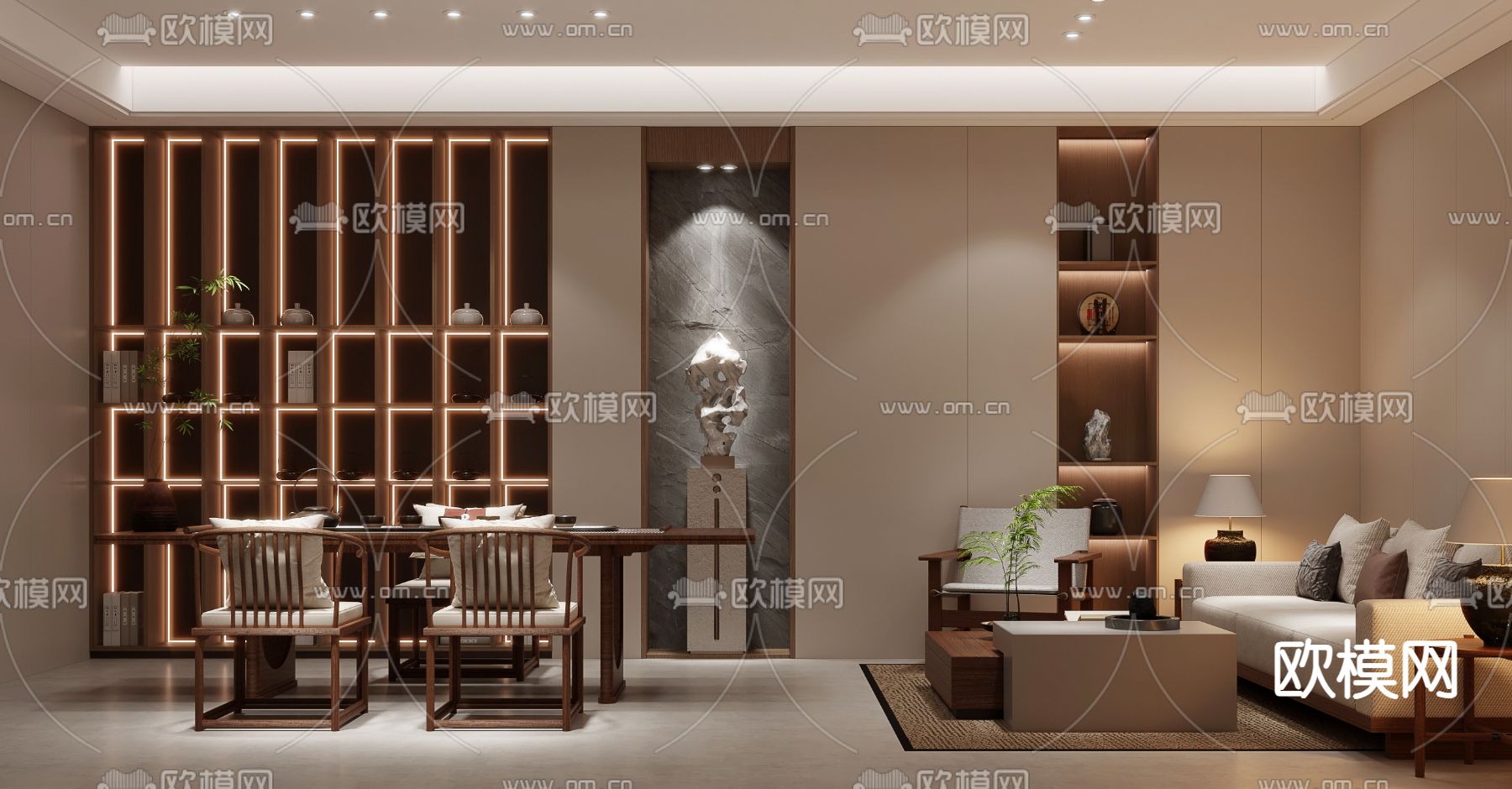 新中式茶室3d模型下载