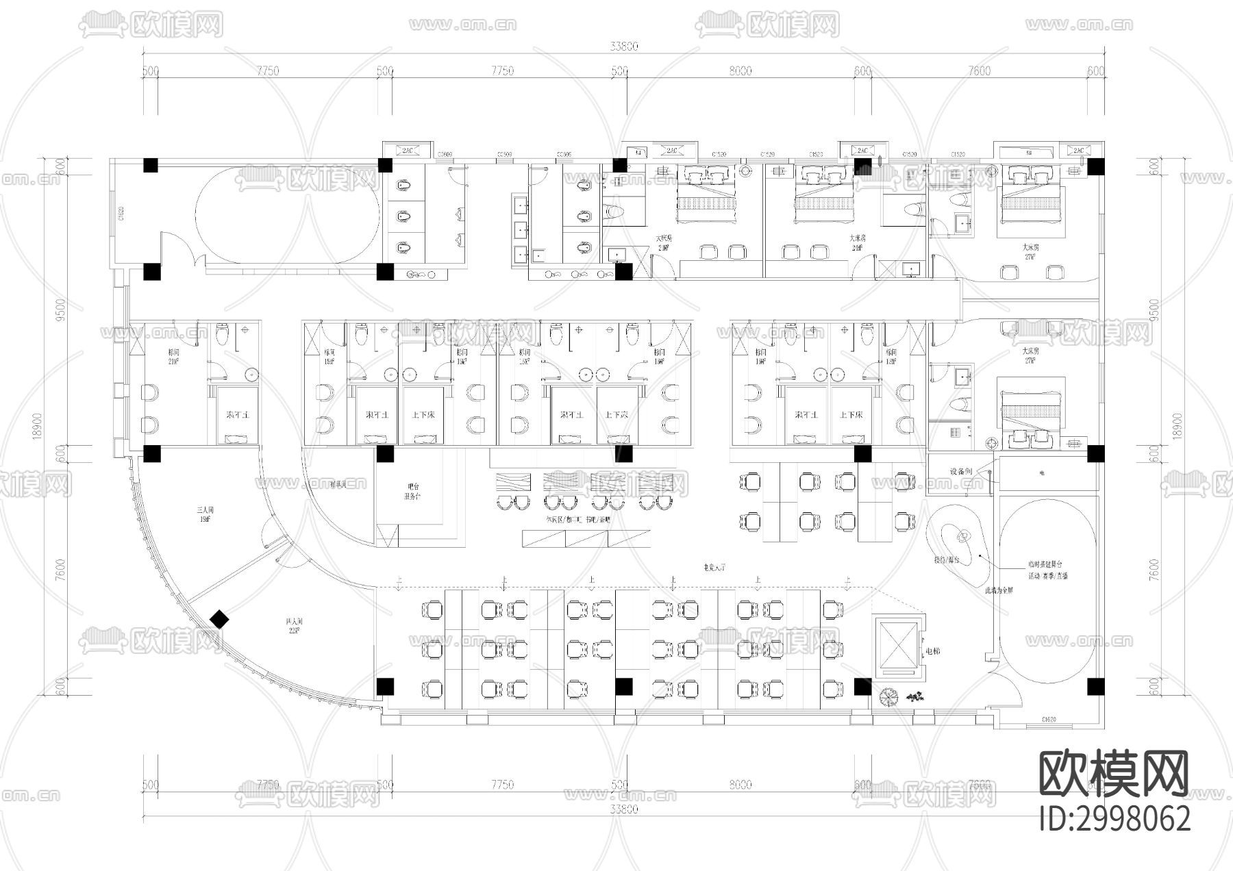 电竞酒店cad平面图下载