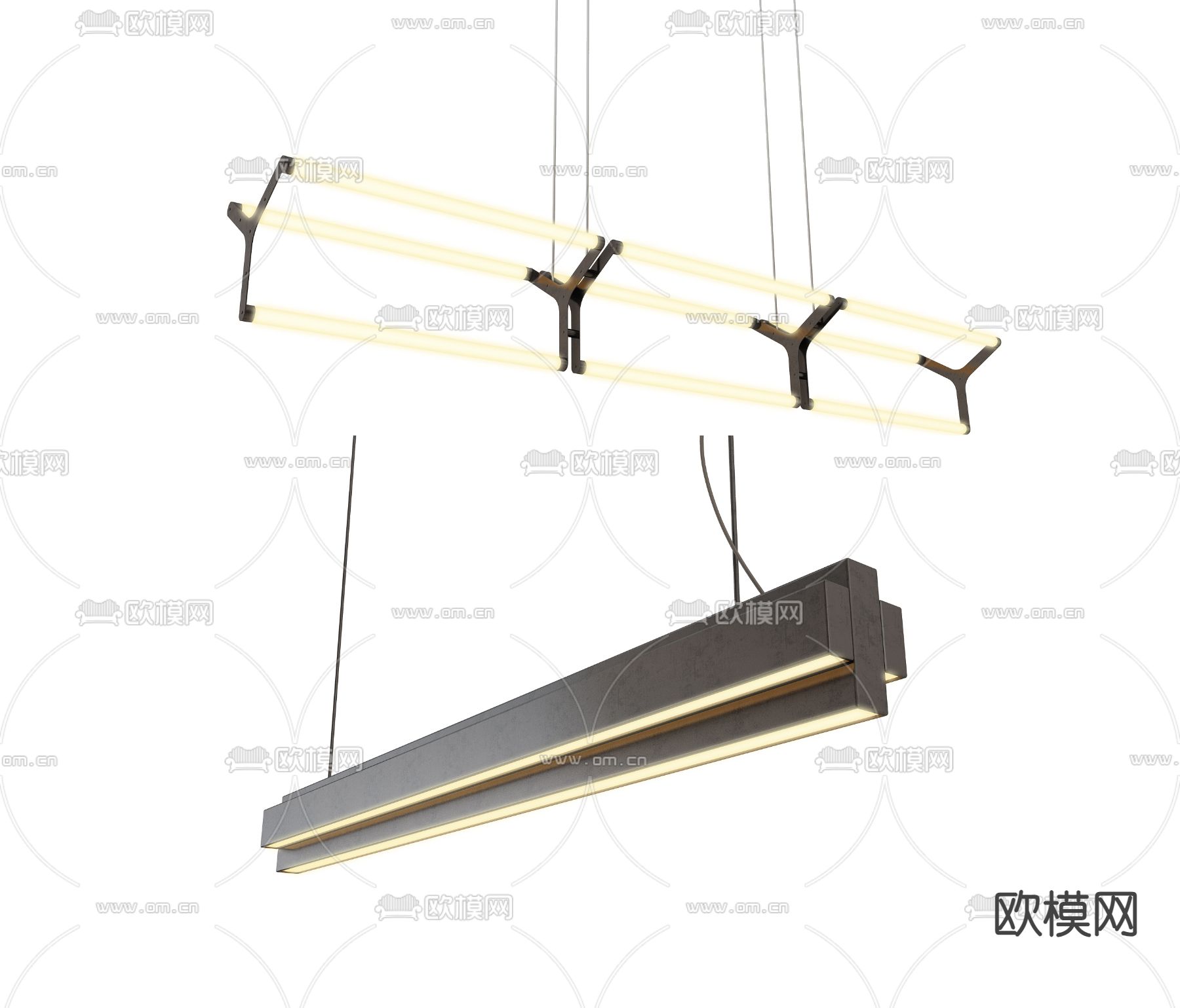 办公吊灯 长吊灯3d模型下载