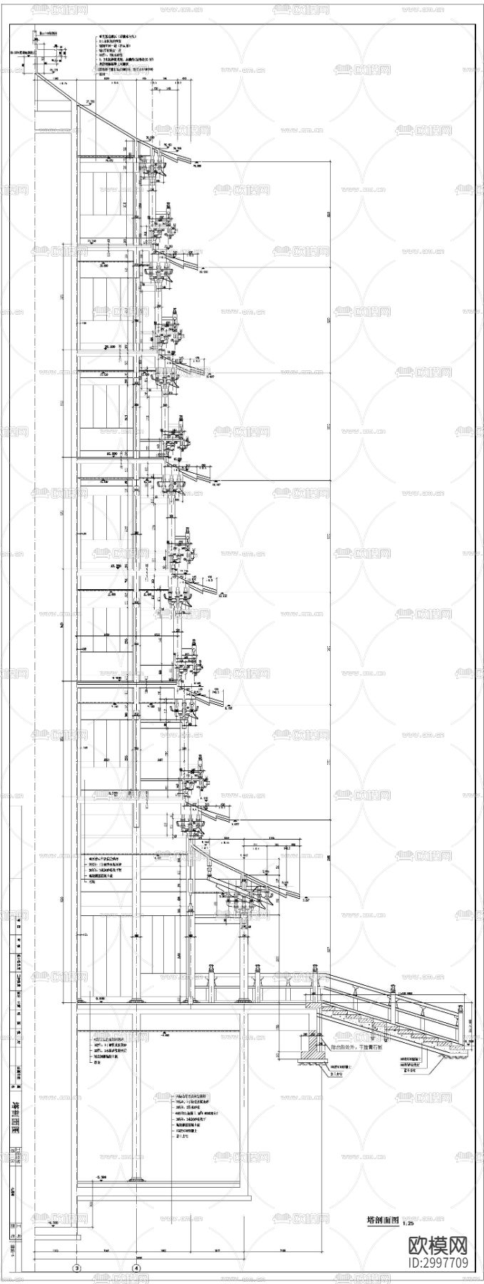 寺庙古建筑 寺院 塔 古塔cad施工图下载（渲染图5）
