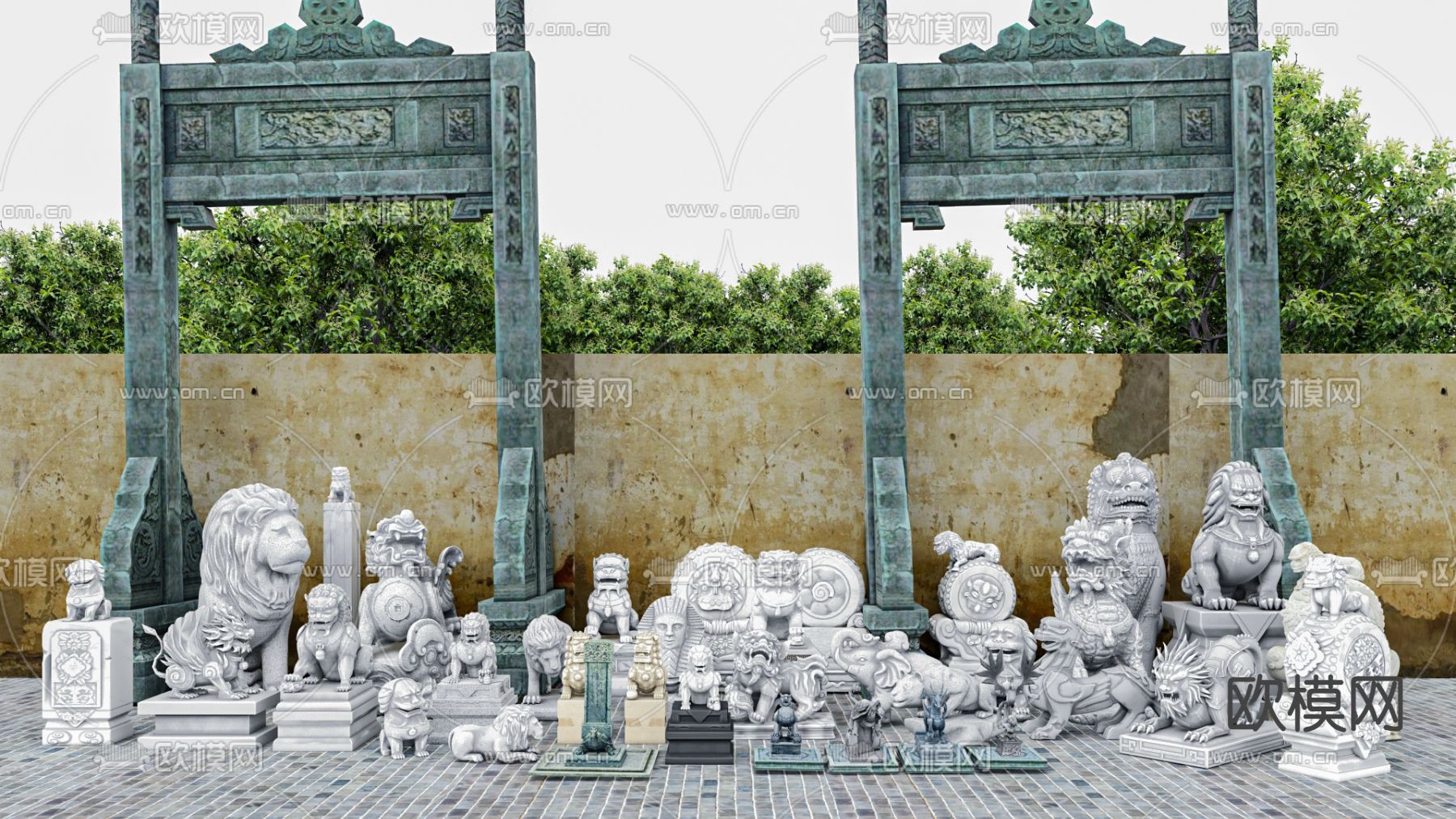 中式拴马柱 拴马桩 石狮子su模型下载（渲染图3）