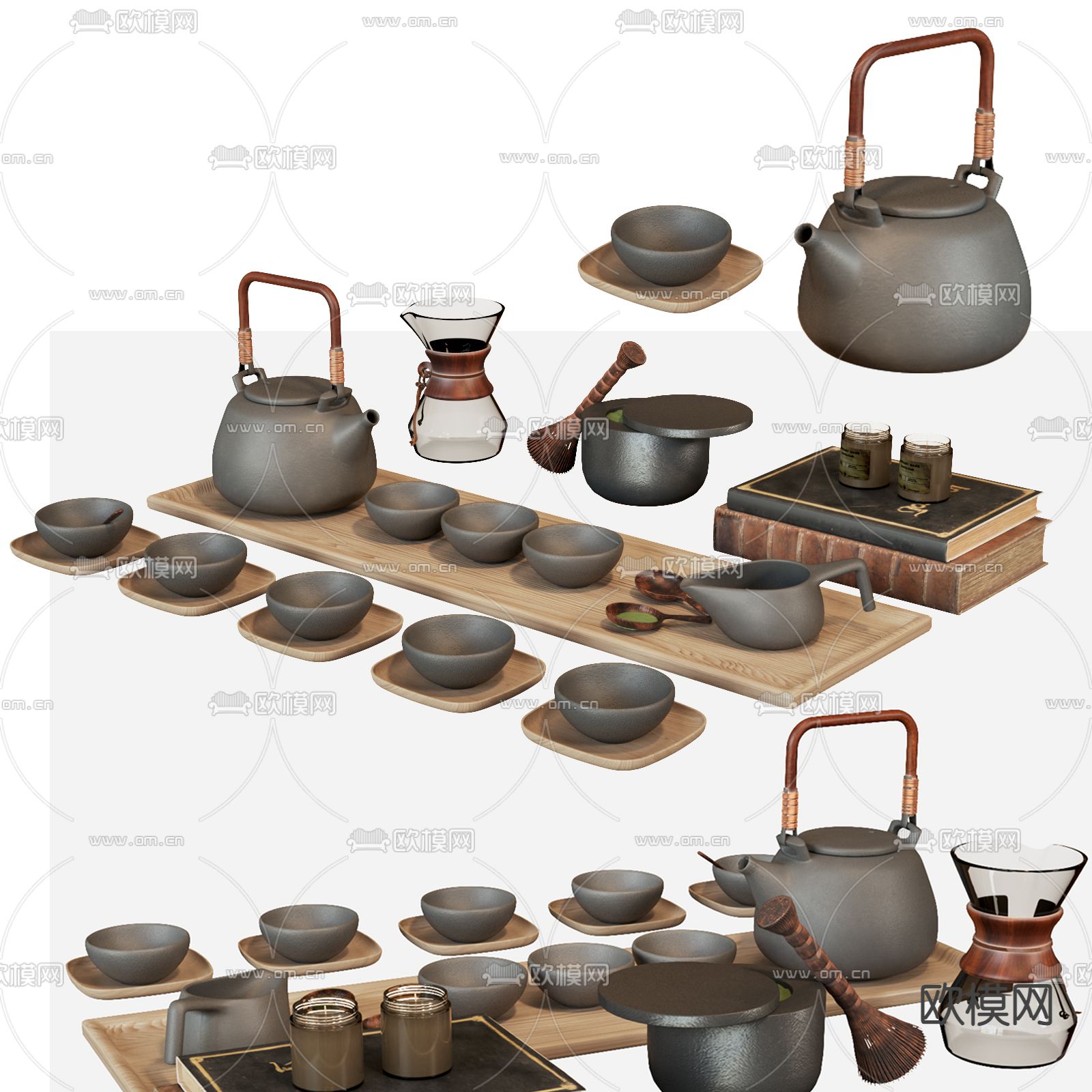 中式茶具 茶杯 茶盘 茶壶su模型下载（渲染图1）