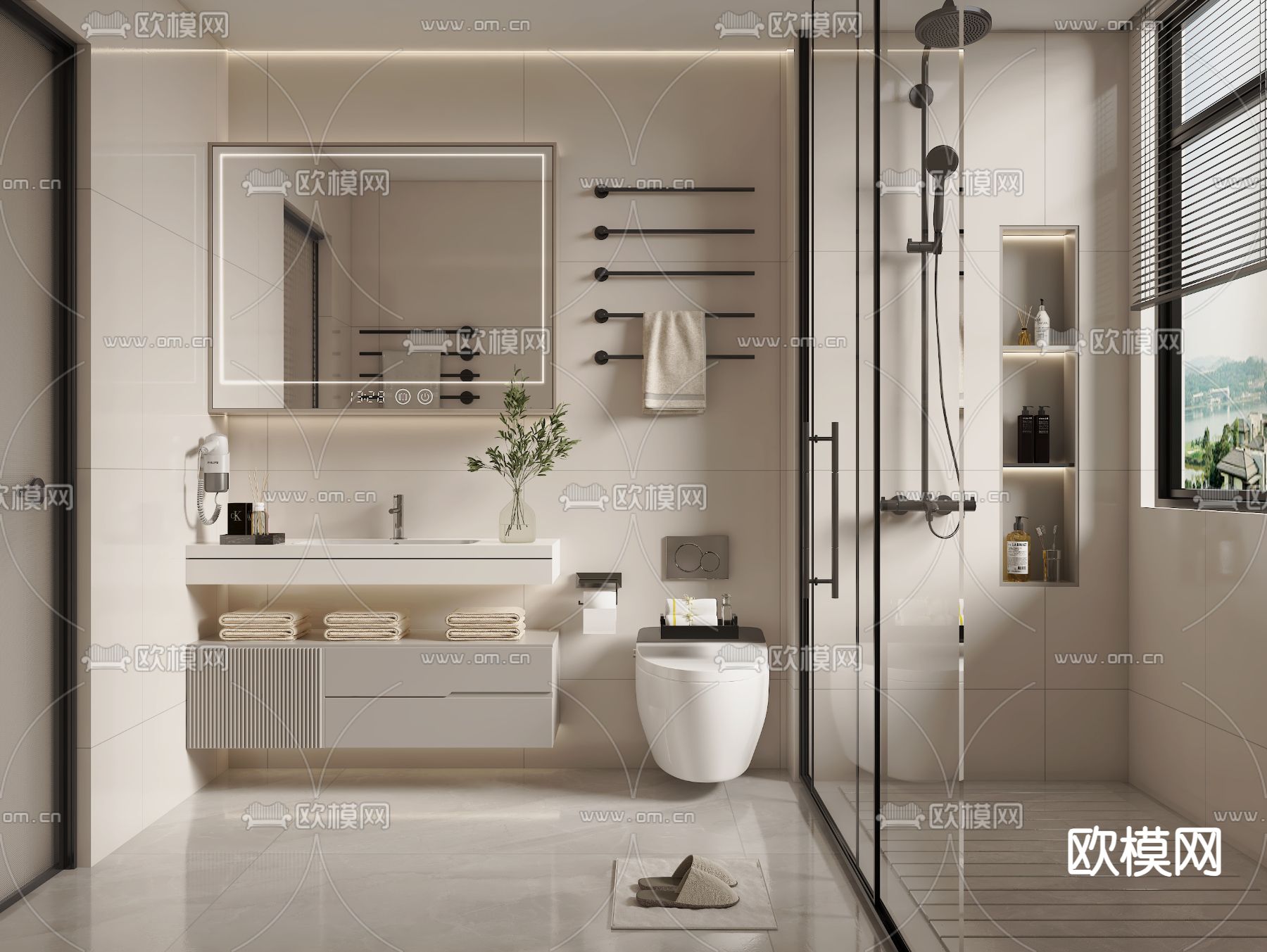 奶油风卫生间 浴室 洗手间3d模型下载