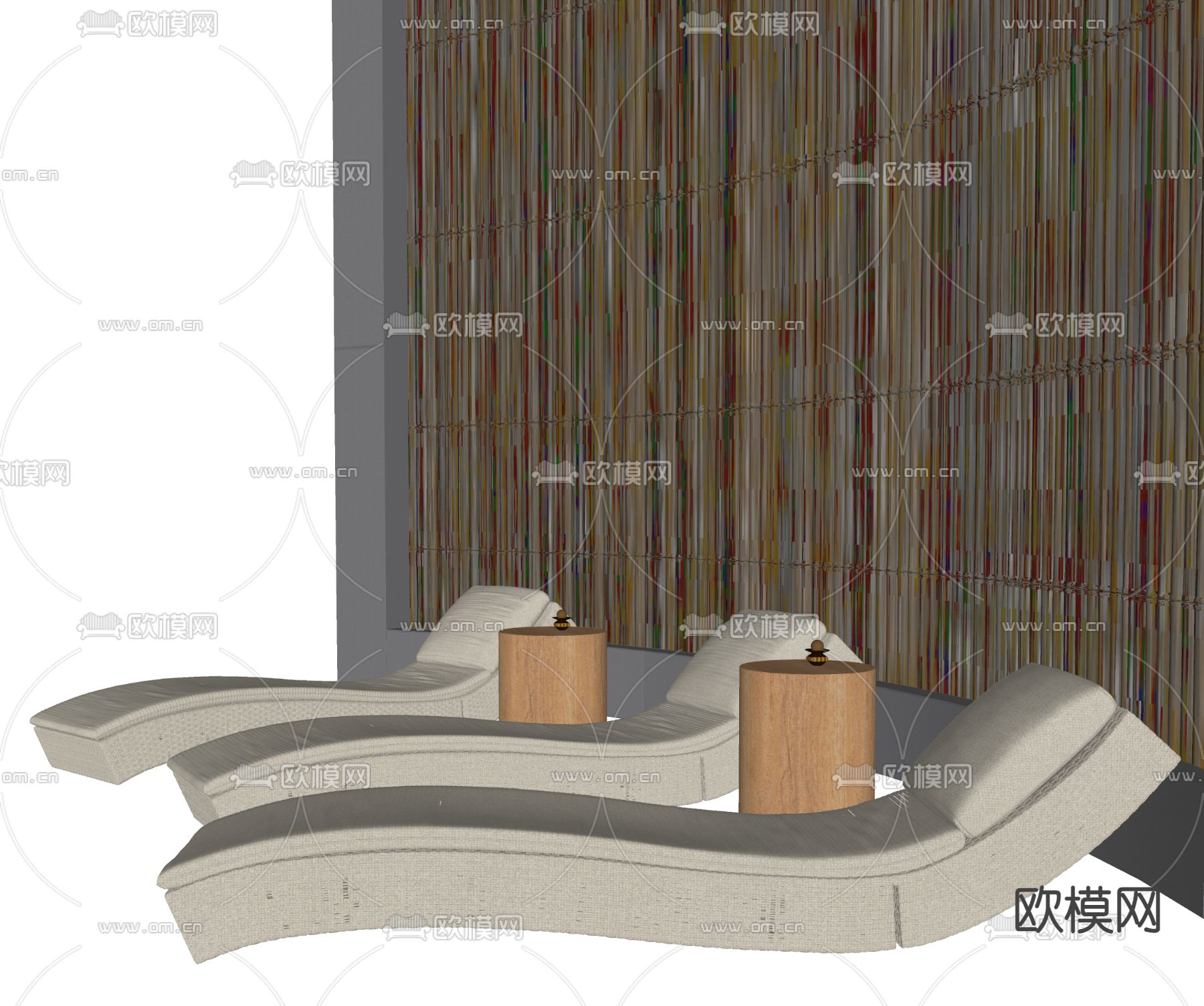 现代泳池躺椅su模型下载（渲染图2）
