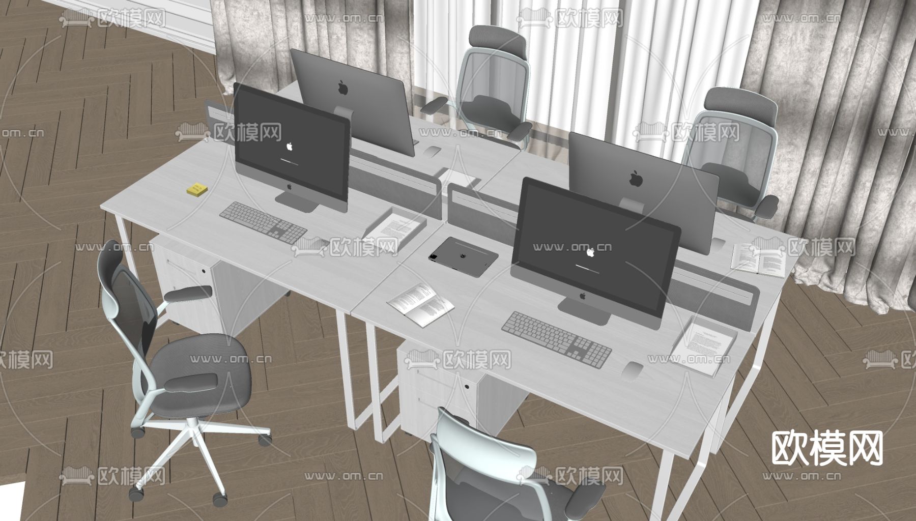 现代办公桌椅su模型下载（渲染图1）