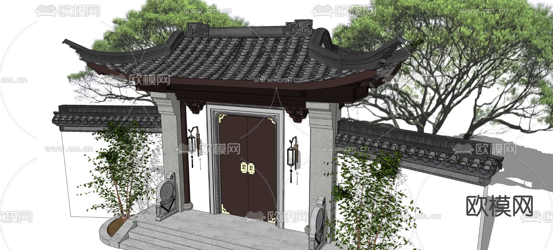 中式院门 将军门 庭院大门su模型下载_ID15027200_sketchup模型下载-欧模网