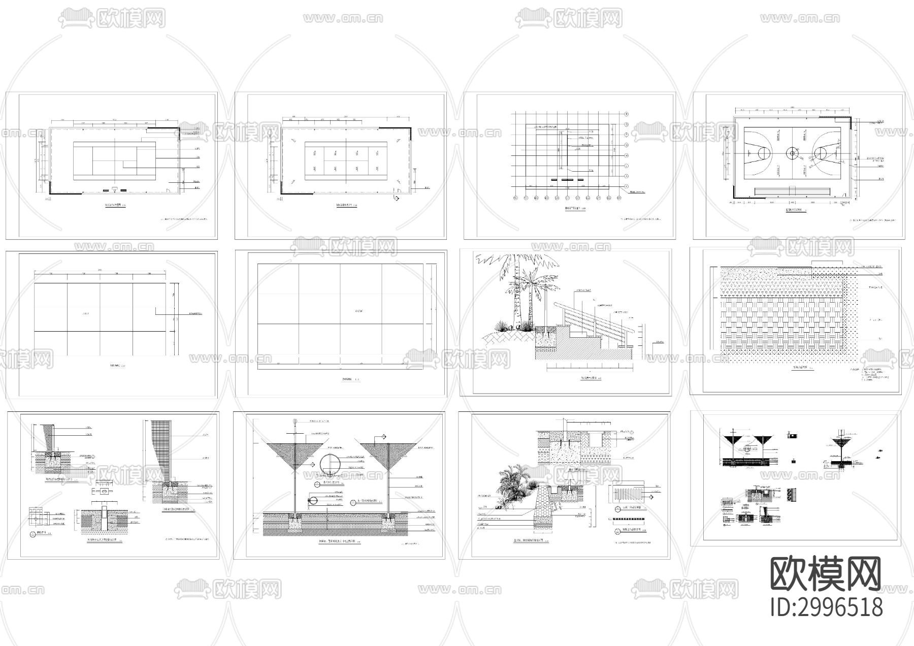 篮球场等运动场地cad图库下载（渲染图6）