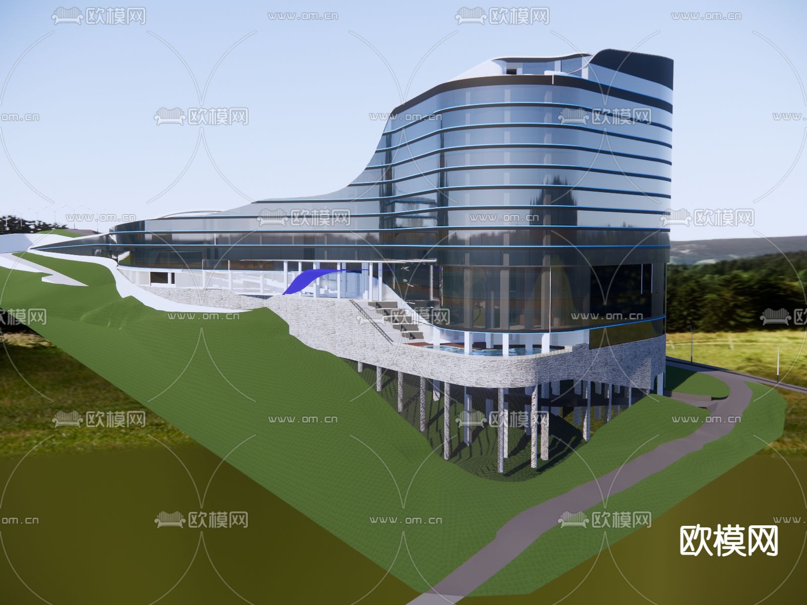 异形建筑 酒店外观su模型下载（渲染图1）