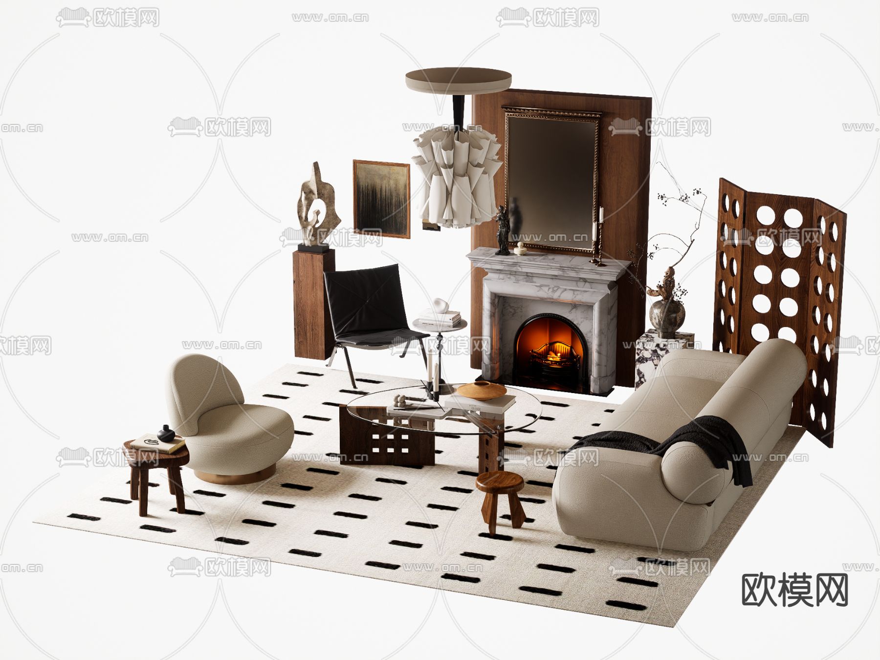 中古风组合沙发3d模型下载（渲染图2）