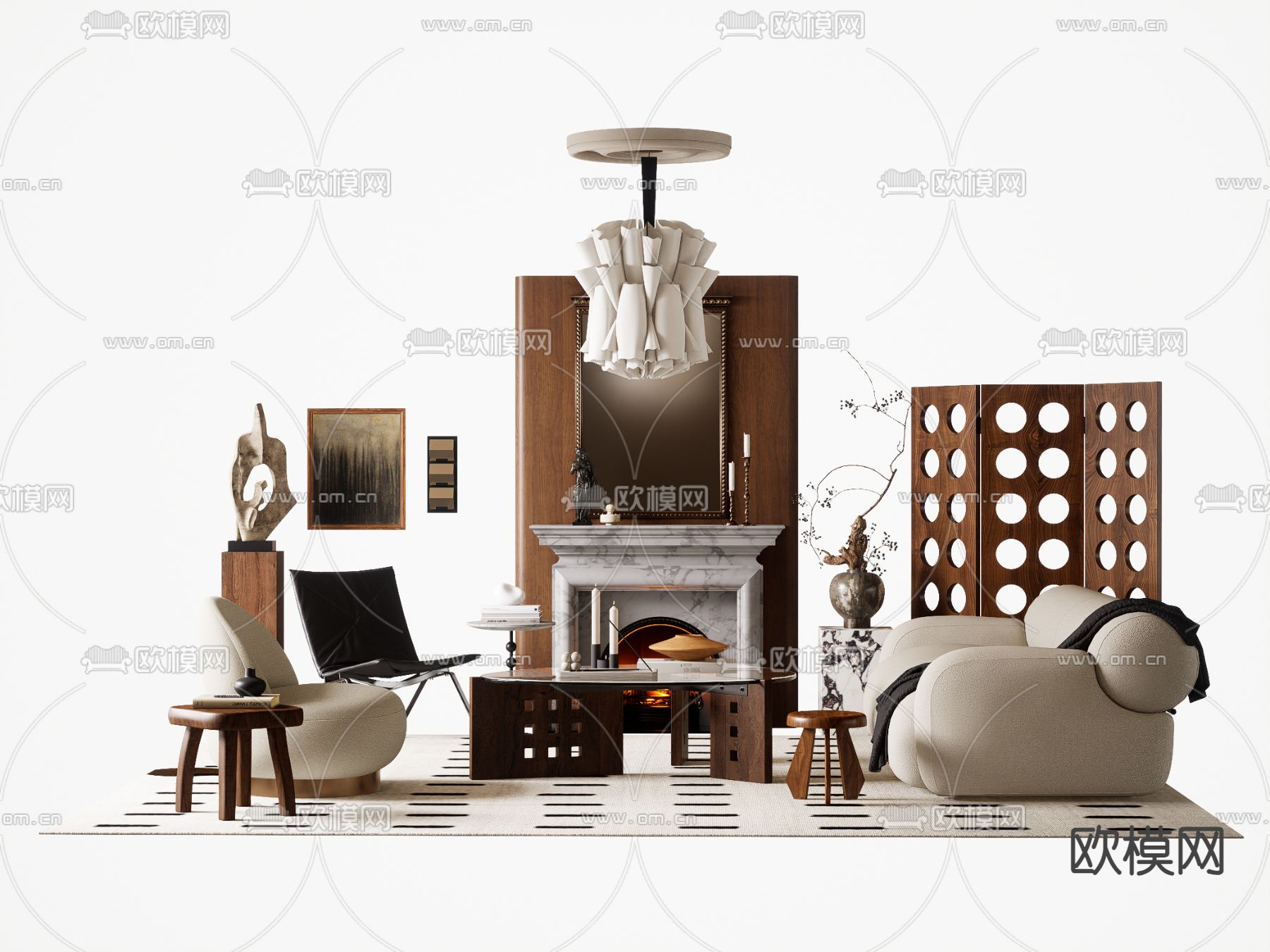 中古风组合沙发3d模型下载（渲染图1）