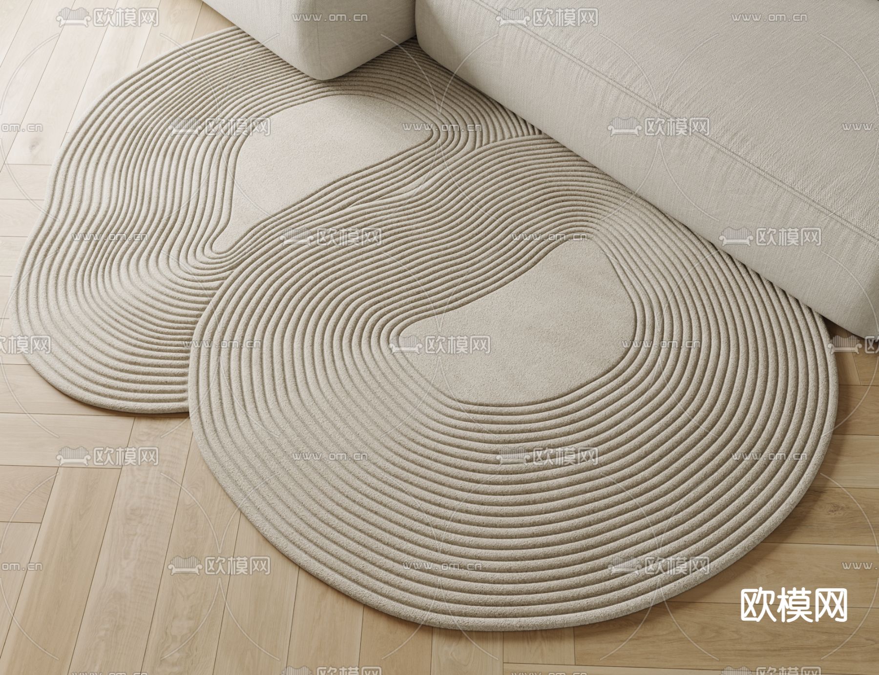 奶油风地毯su模型下载（渲染图2）