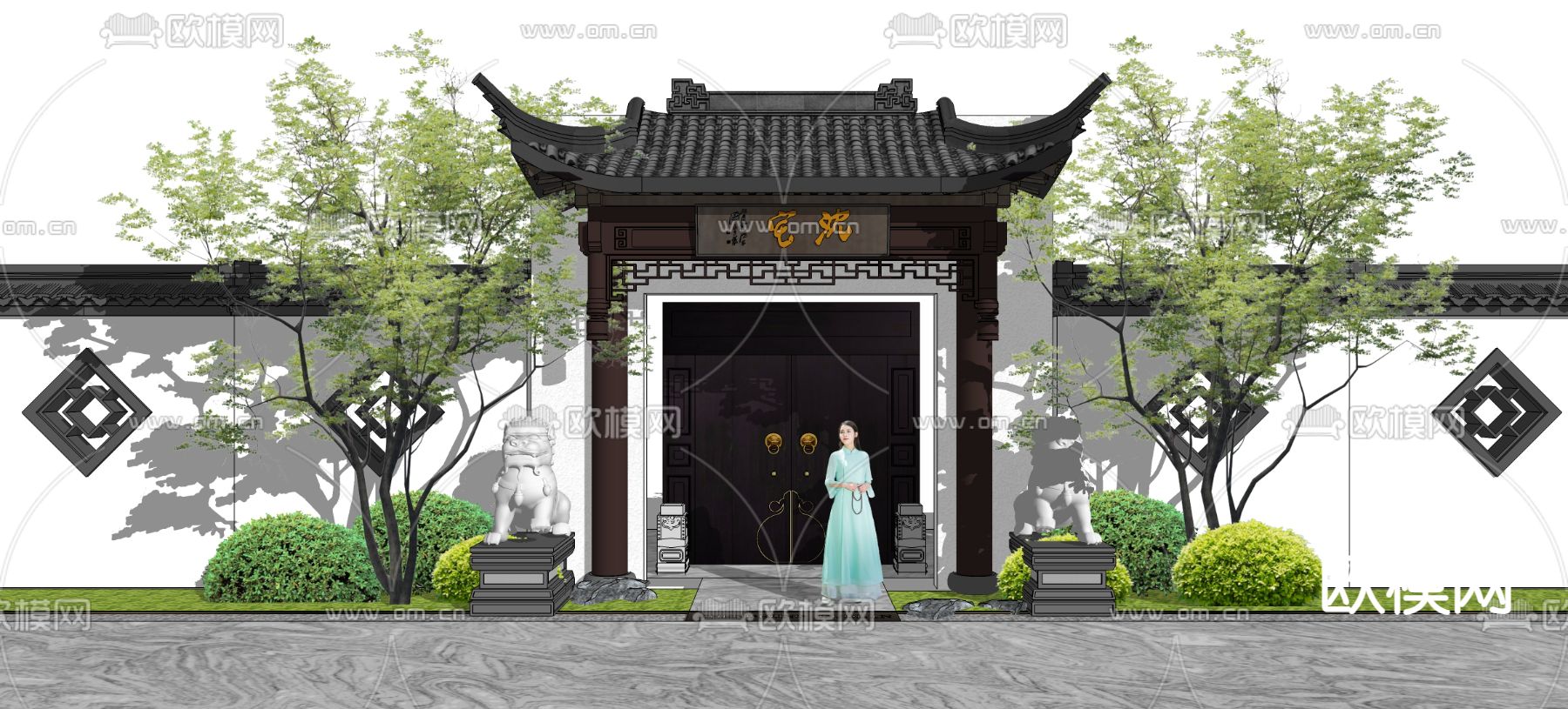 新中式庭院大门su模型