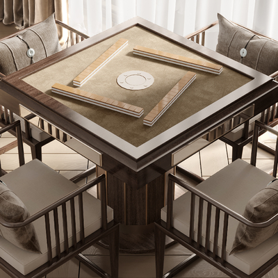  新中式麻将桌椅su模型 