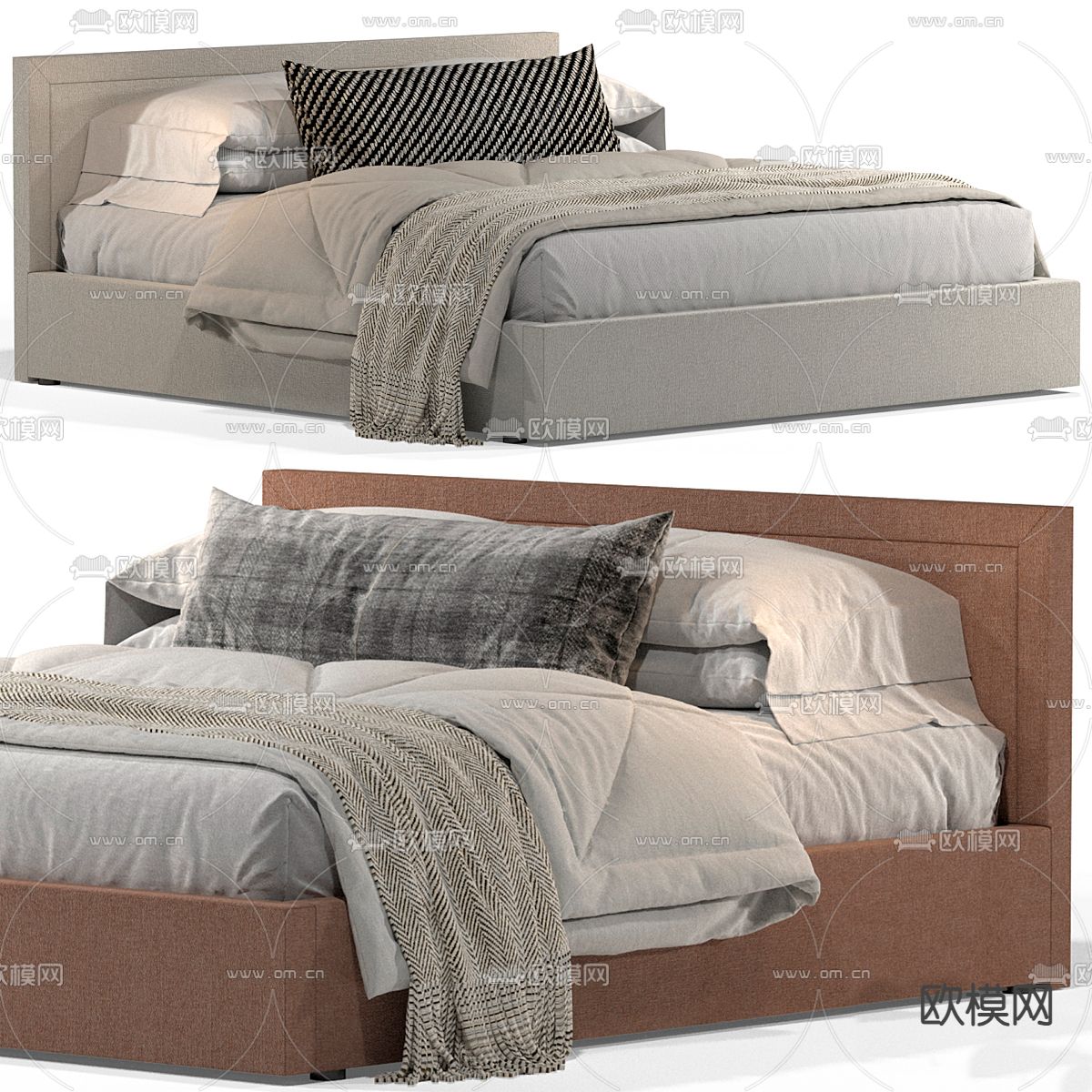 现代双人床免费3d模型下载