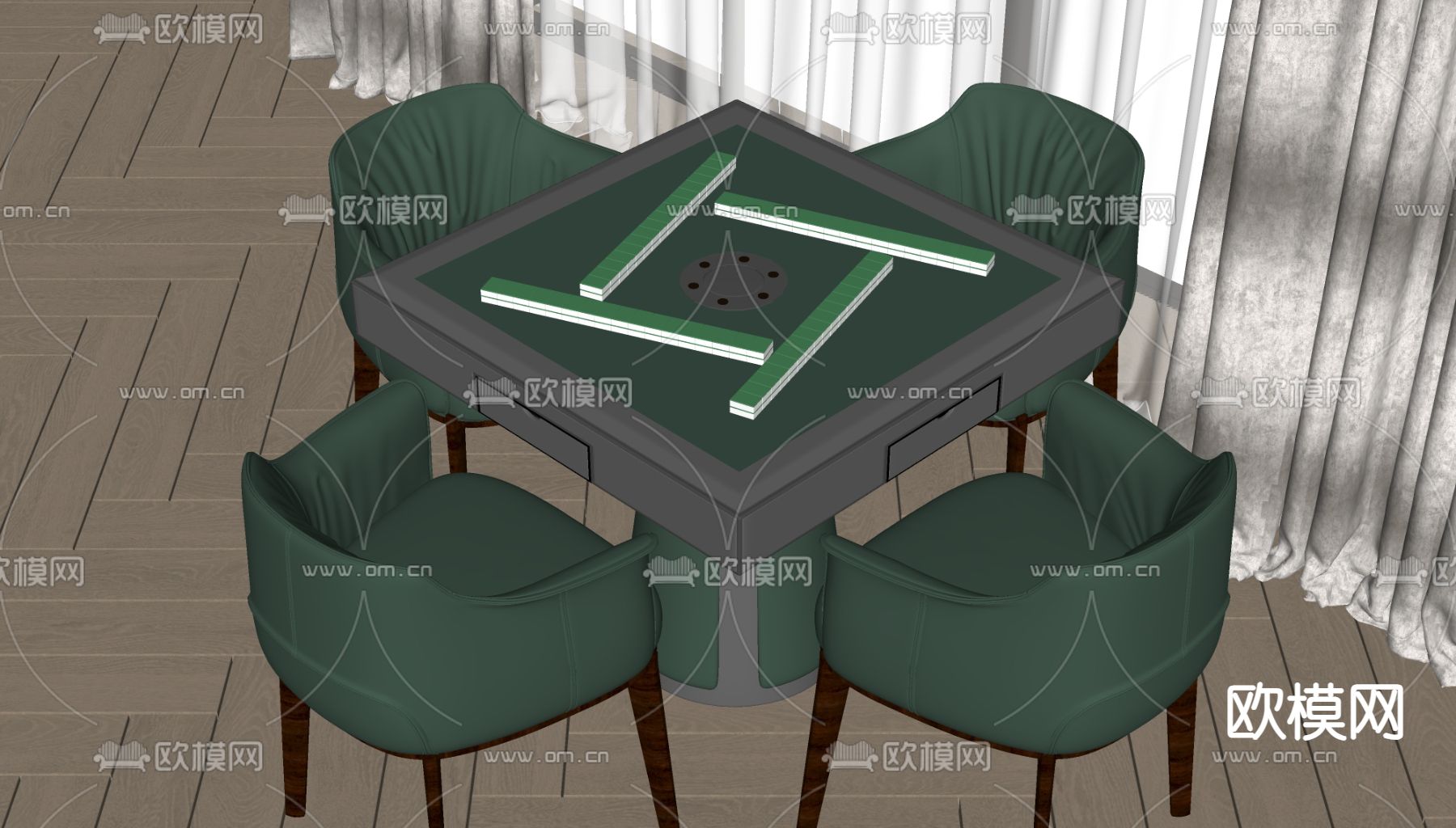 现代麻将桌椅su模型下载（渲染图1）