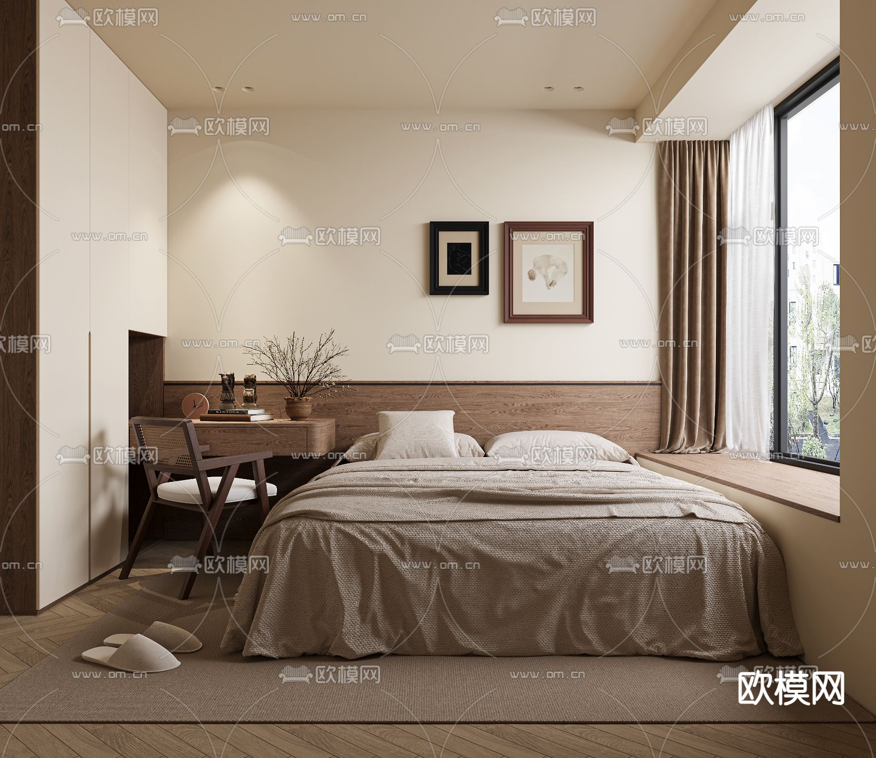 侘寂卧室 主人房3d模型下载