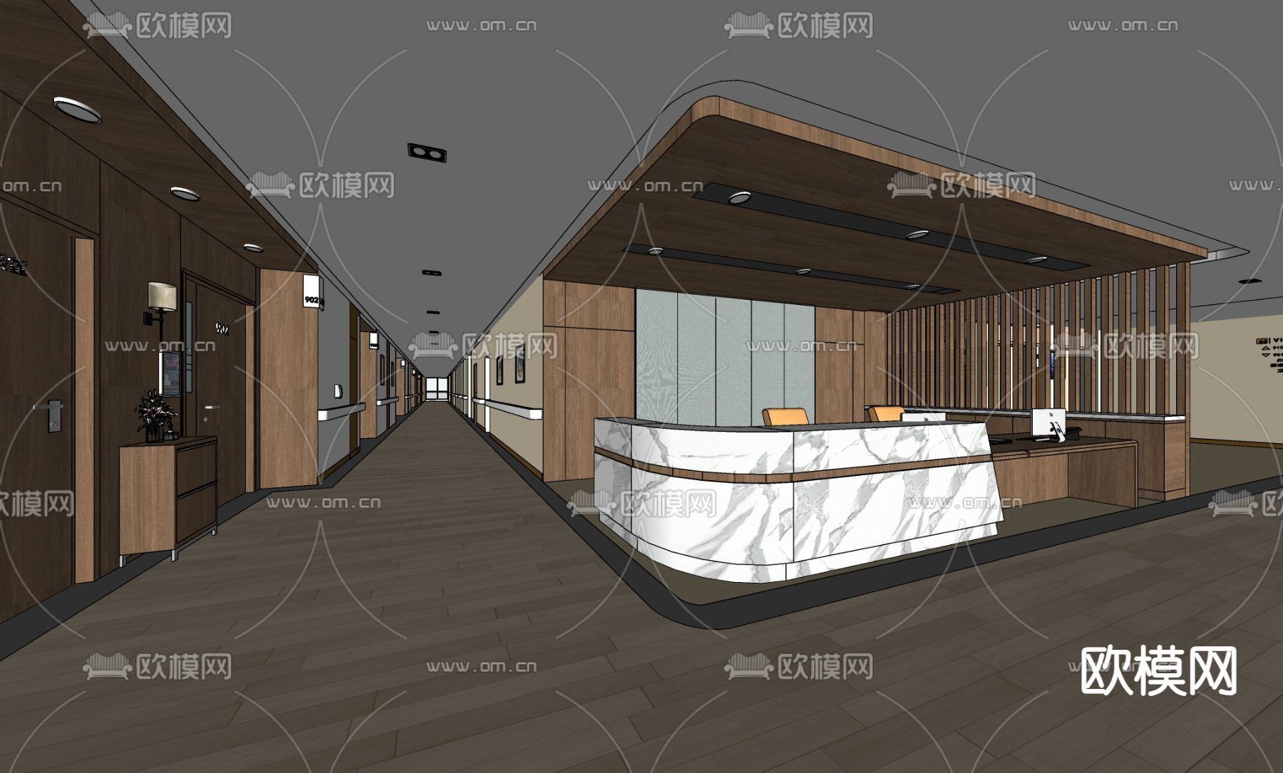 现代养老院 前台 服务台su模型下载