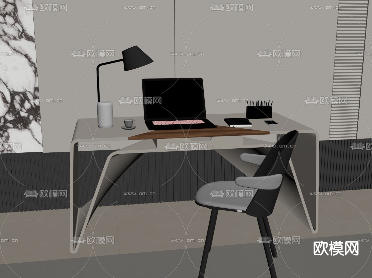 现代书桌 电脑桌 写字台su模型下载（渲染图2）