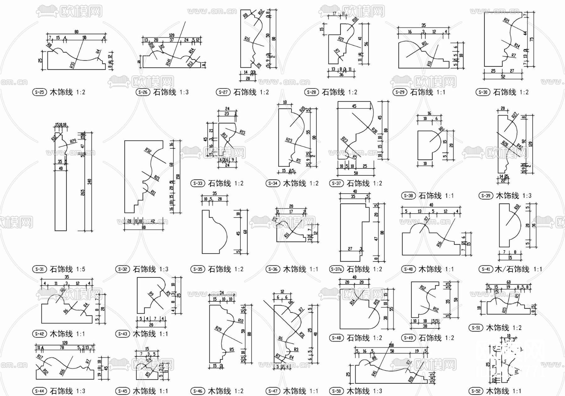 踢脚线 阴角线各类线条cad剖面图下载（渲染图2）