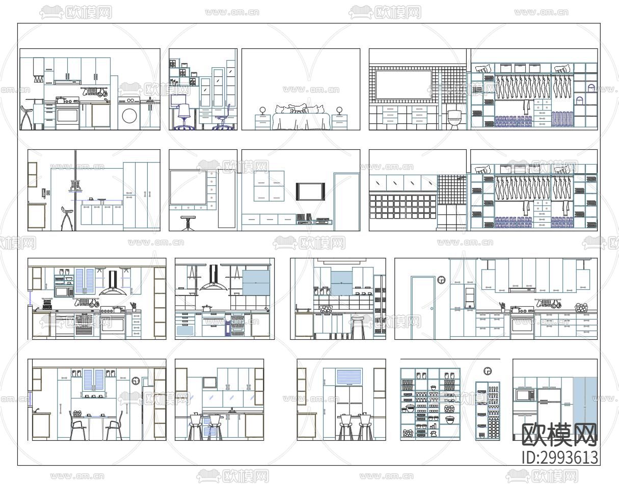 室内各空间立面cad施工图下载