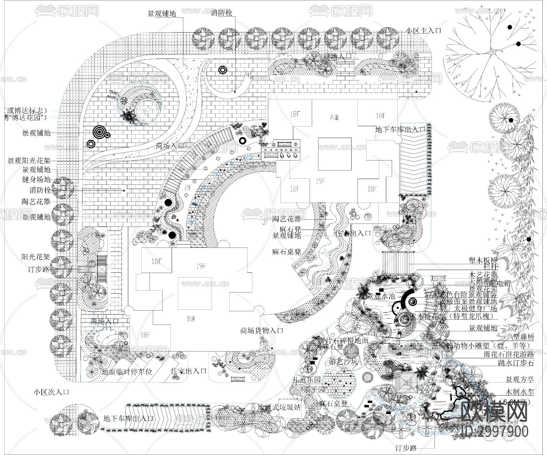 公园院子园林景观cad图库下载（渲染图5）