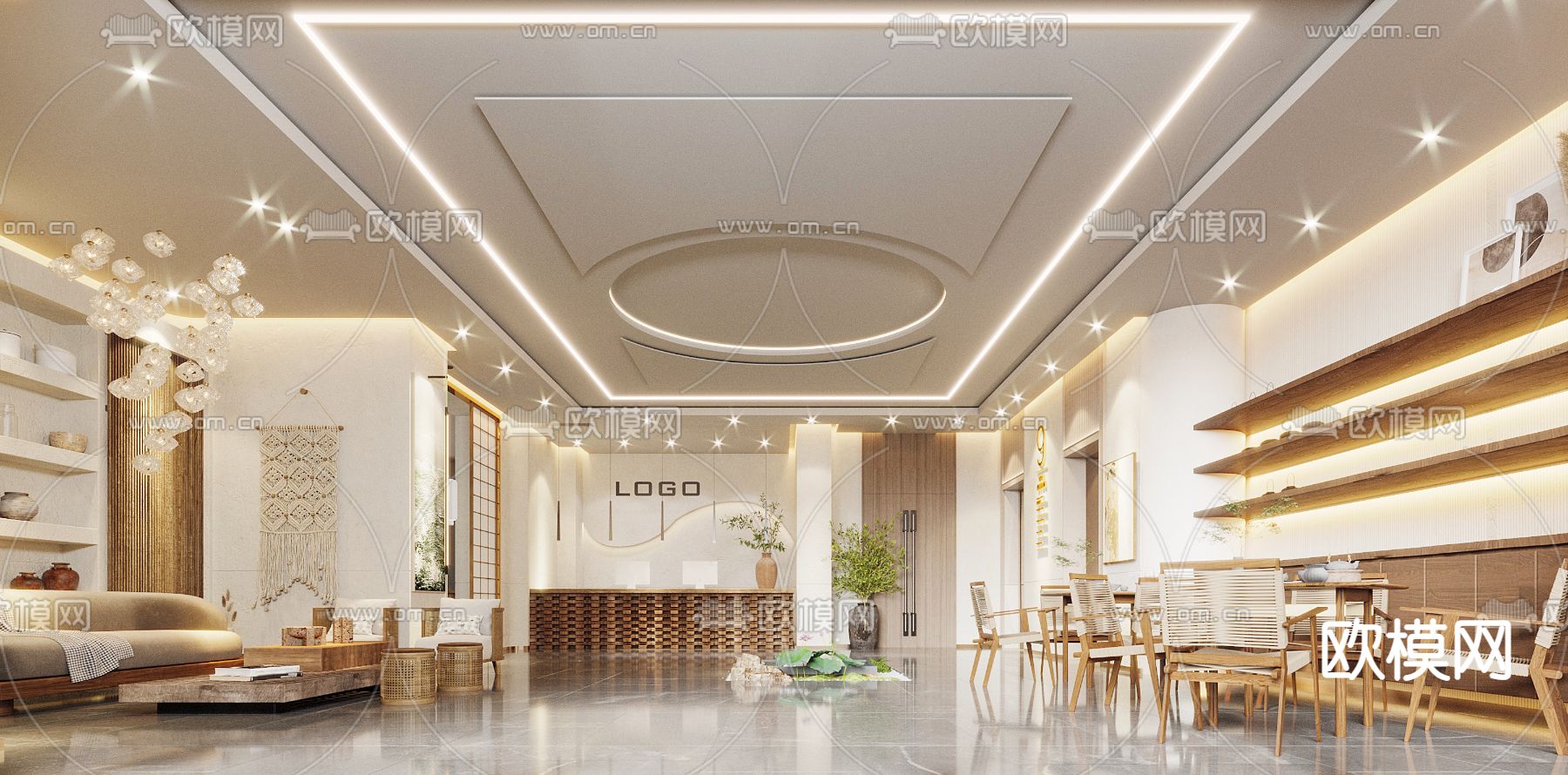 侘寂酒店大堂3d模型下载（渲染图1）