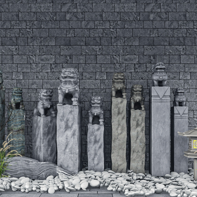  中式拴马柱 拴马桩 石狮子su模型 