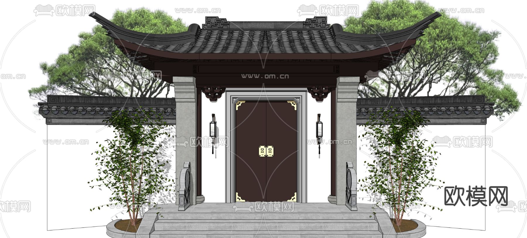 中式院门 将军门 庭院大门su模型下载_ID15027200_sketchup模型下载-欧模网