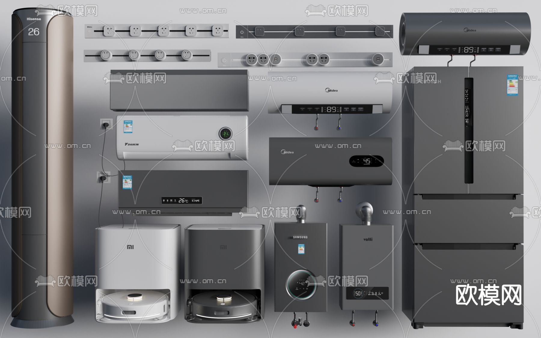 空调 插座 冰箱 扫地机器人su模型下载（渲染图2）