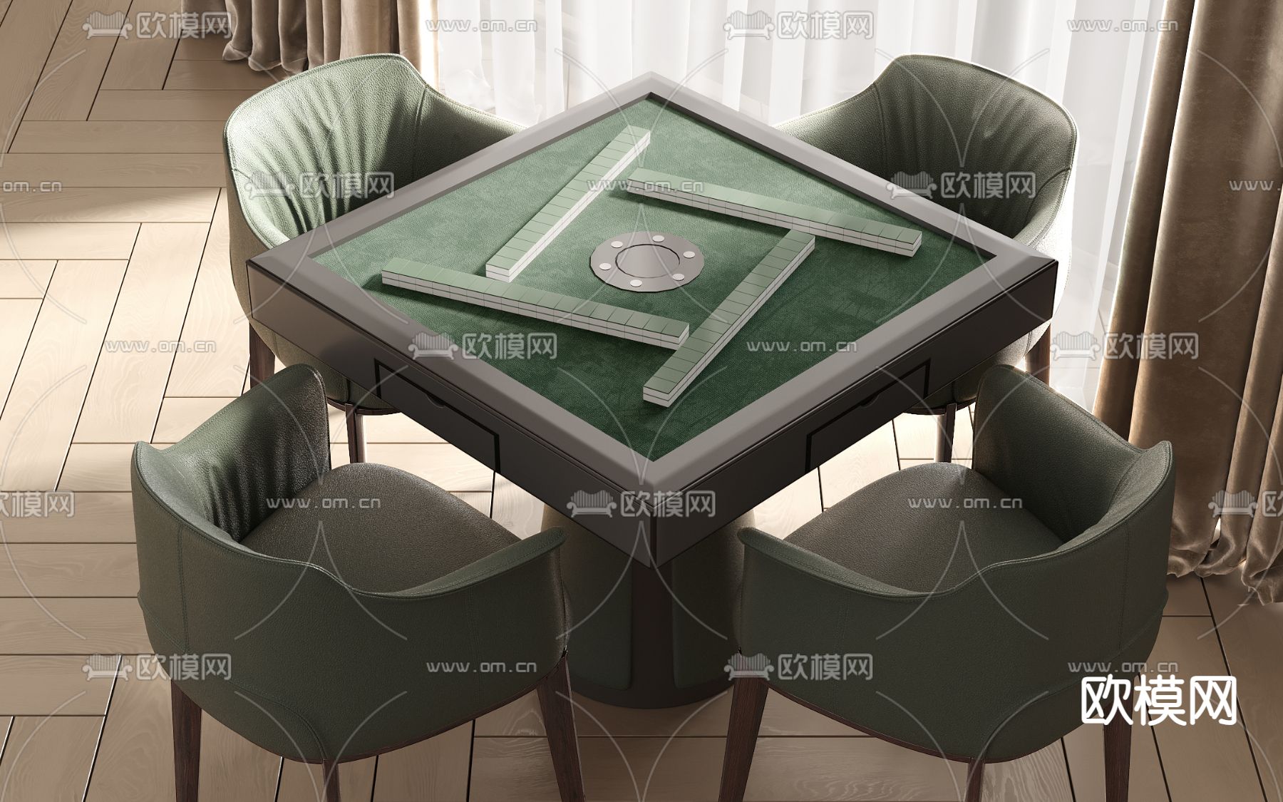 现代麻将桌椅su模型下载（渲染图2）