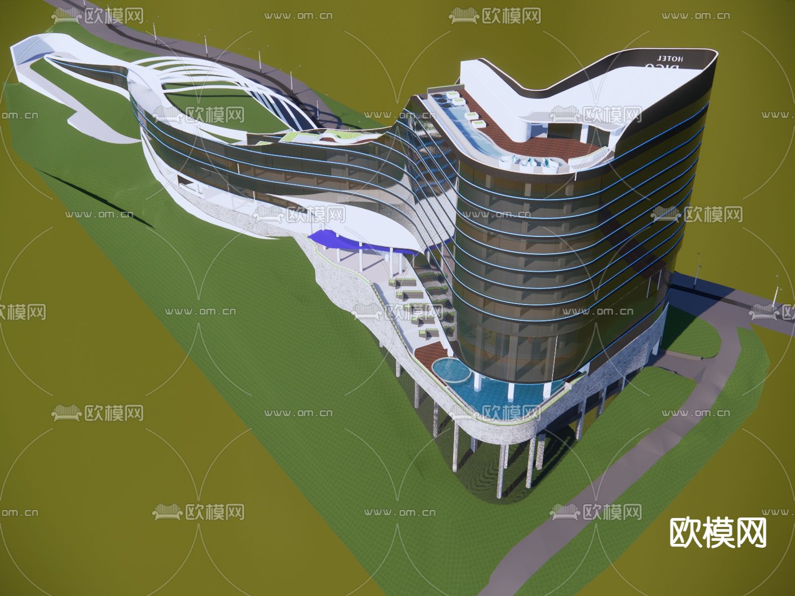 异形建筑 酒店外观su模型下载（渲染图4）