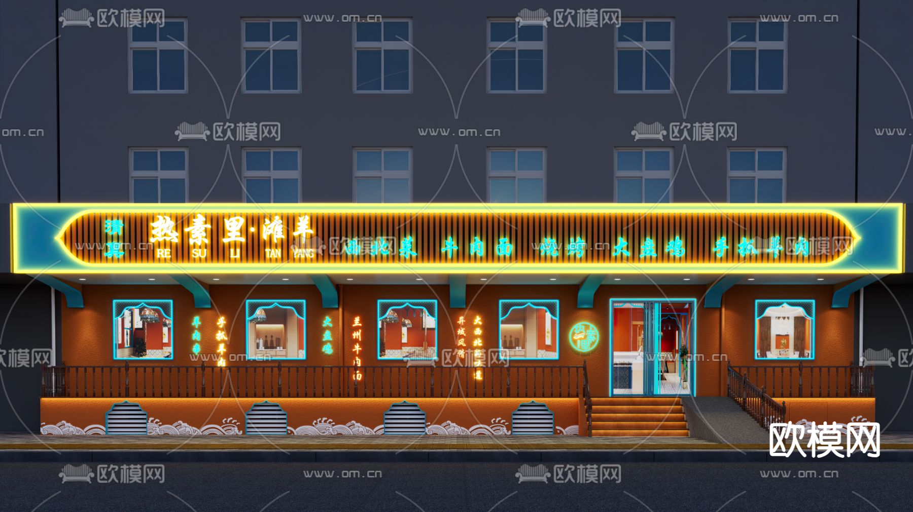 民族风餐馆门头 门面3d模型下载