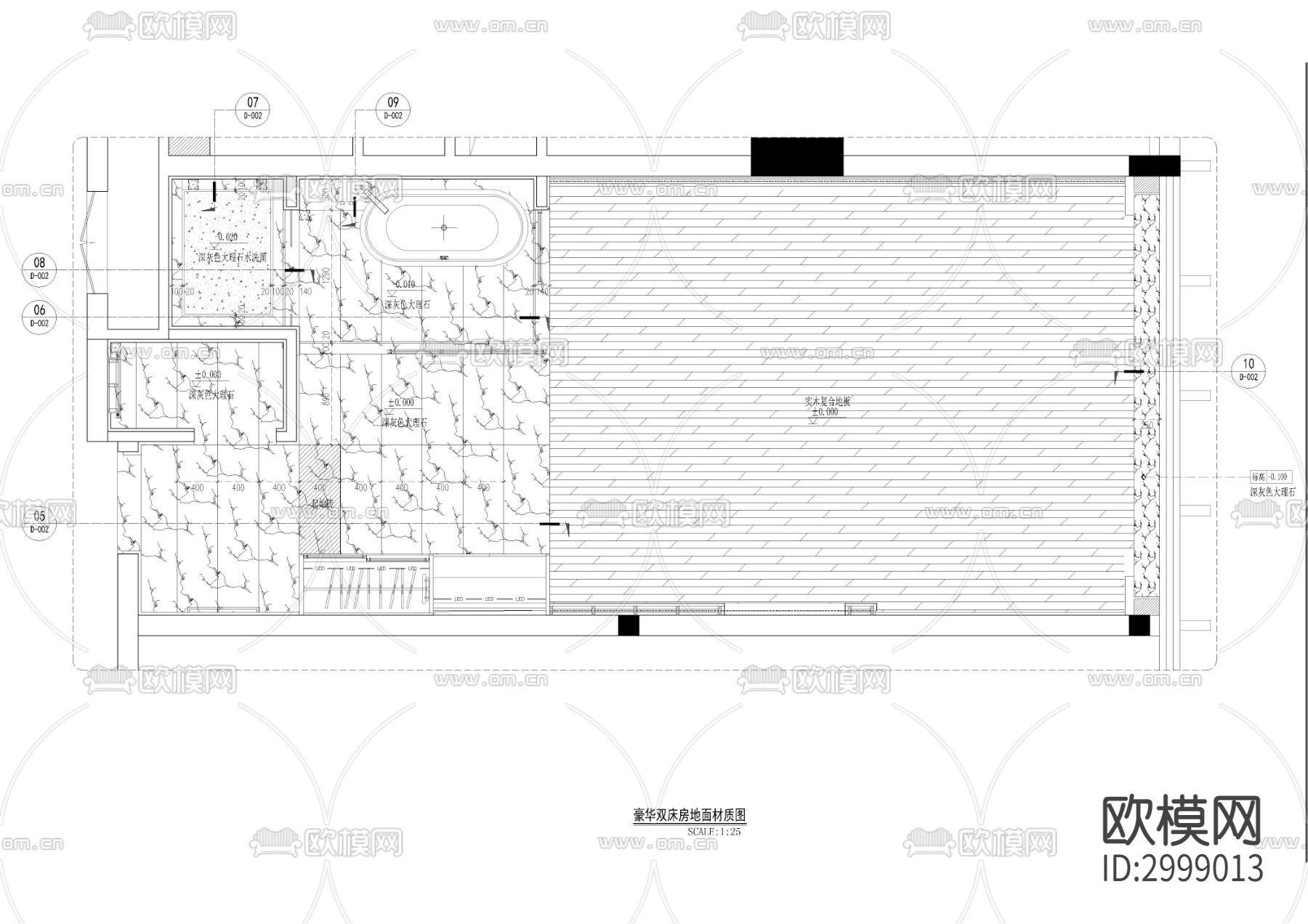 豪华双床房酒店客房cad施工图下载（渲染图2）