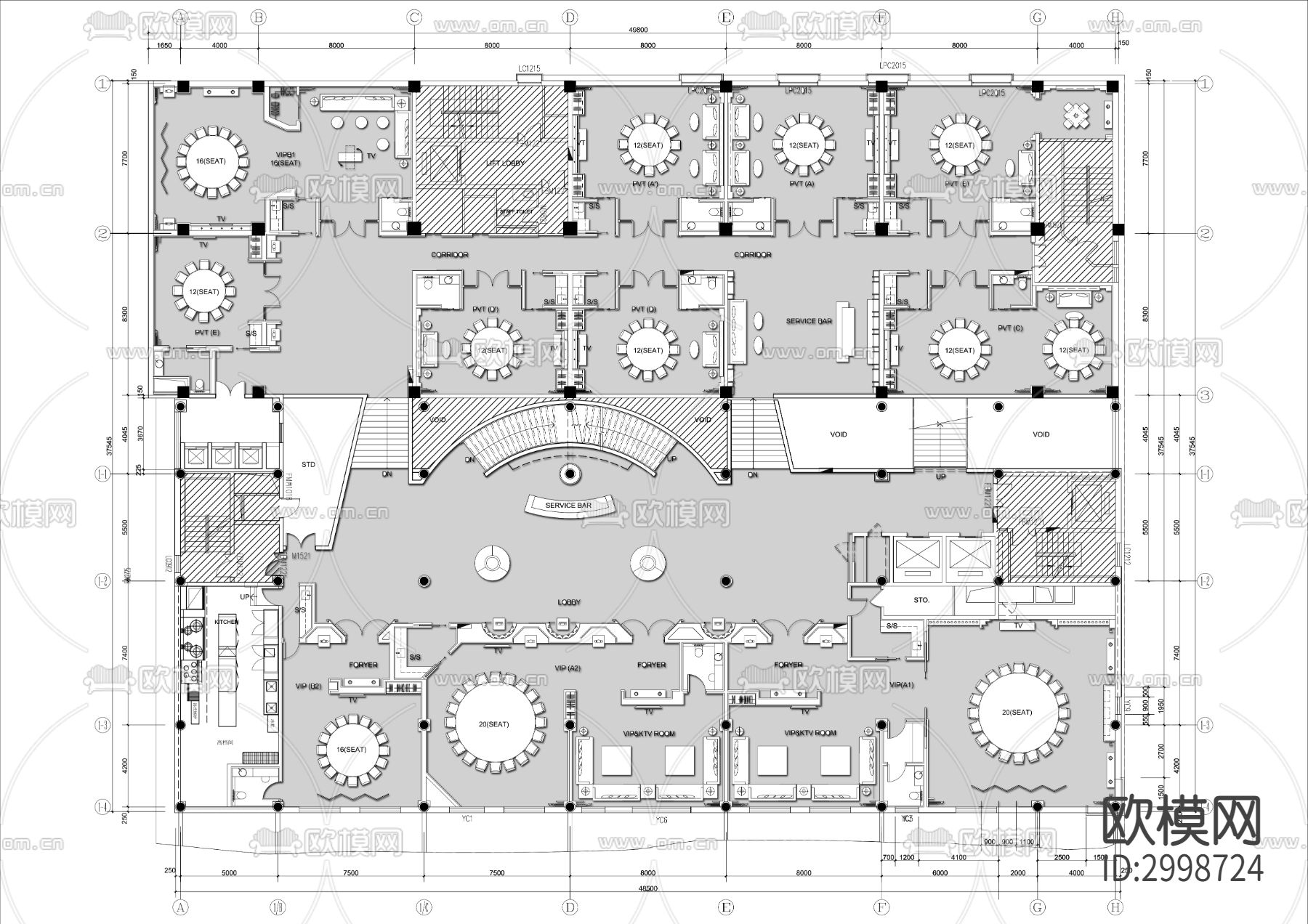 酒店餐厅包房cad平面图下载