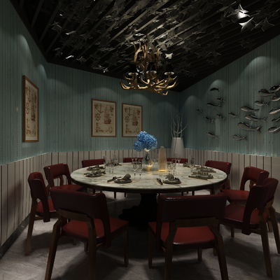  餐厅包房 包间 包厢su模型 