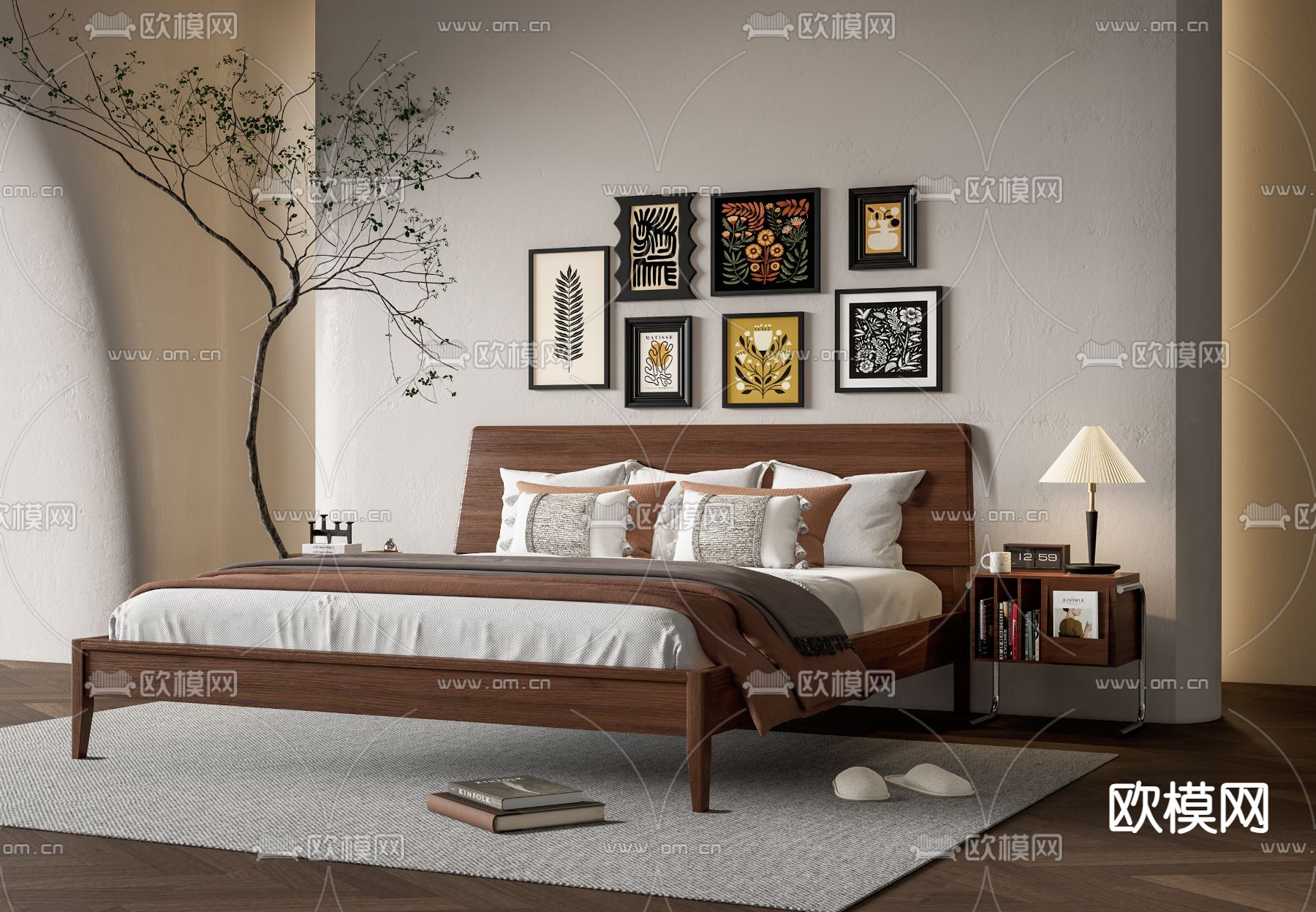 北欧双人床su模型