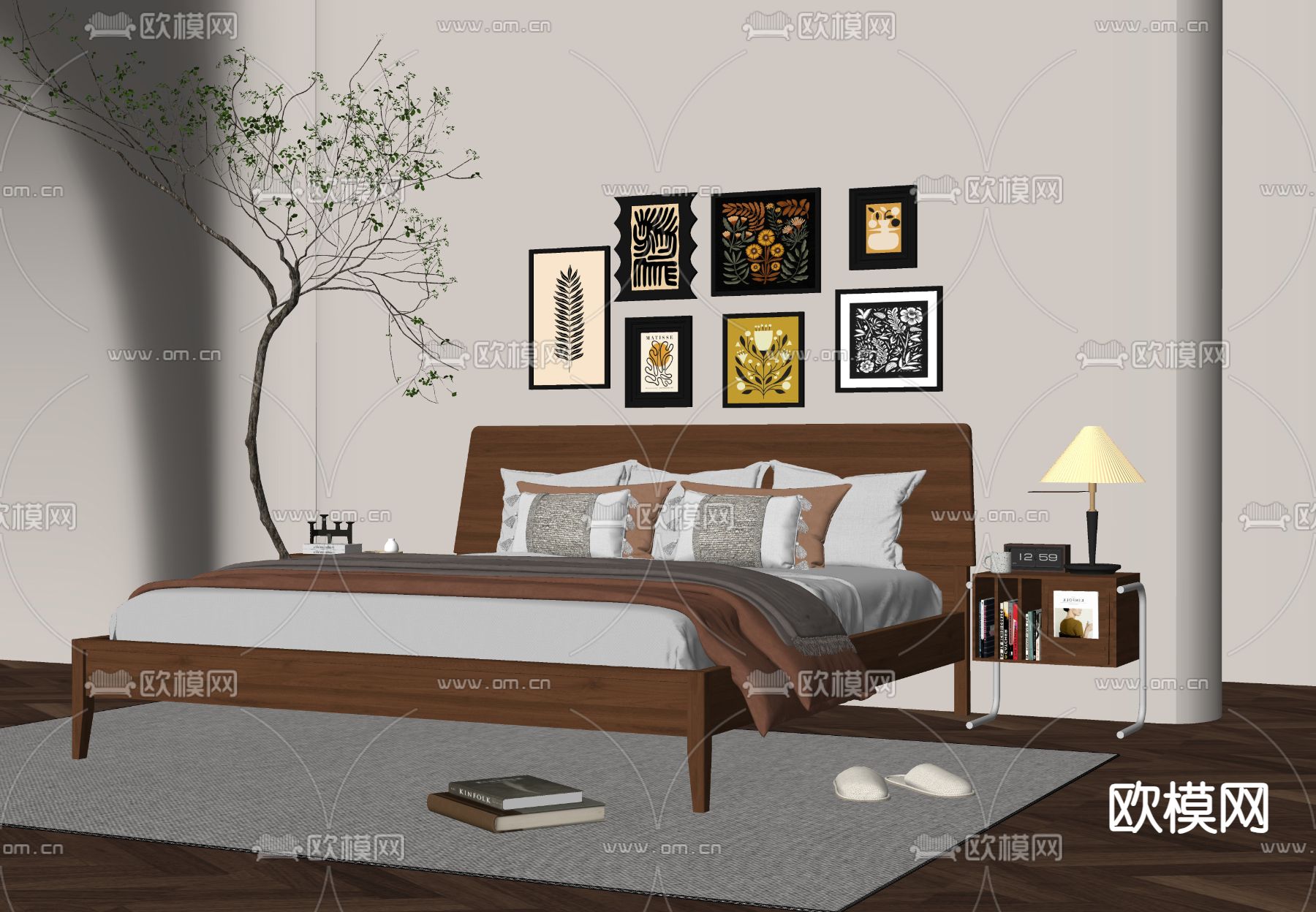 北欧双人床su模型